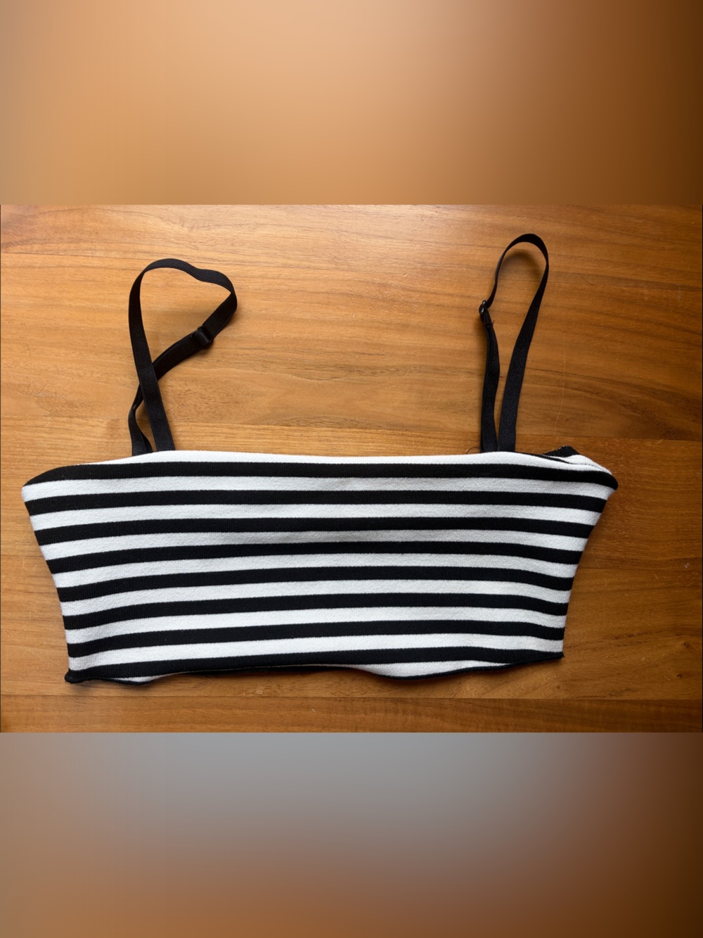 Zara Striped Black & White Bandeau Crop Top with Straps